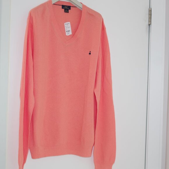 Brooks Brothers Orange linen cotton mens V Neck Pullover Size:XL - Picture 1 of 5